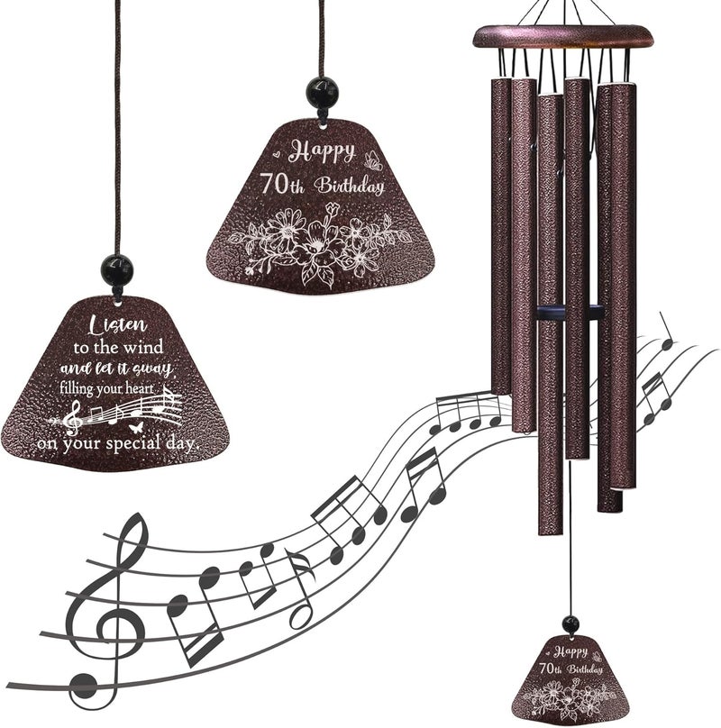 Yesruby 70th Birthday Gifts for Women/Men, 70th Birthday Decorations 32” Wind Chimes Outside, 70 Year Old/1956 Bday Gifts for Men/Women - Image 1